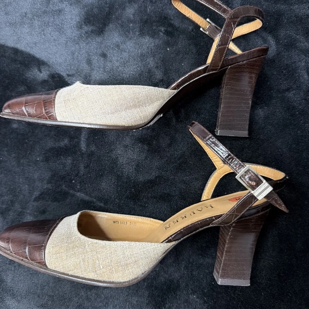 Lauren Ralph Lauren Women's Brown Angle Strap 3' Heels Shoe Size 5.5 Designer